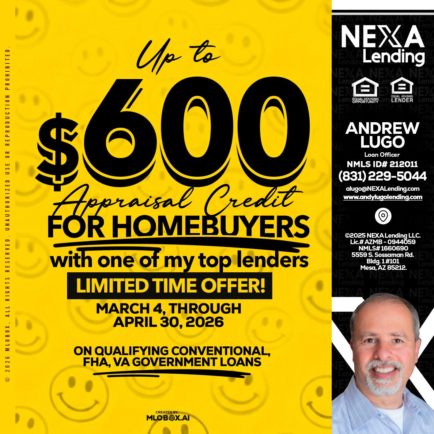 UP TO 600 - Andrew Lugo -Loan Officer